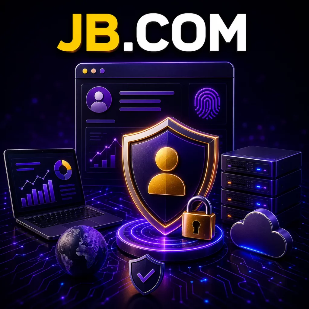 Файлы cookie JB.COM и иллюстрация безопасности данных с аналитикой и облачной защитой.
