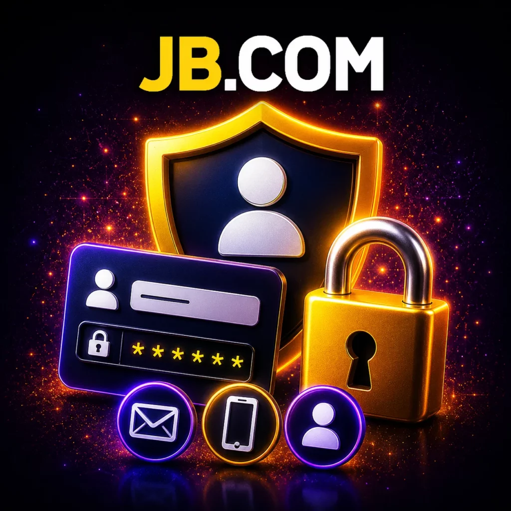 Ілюстрація безпечного входу в JB.COM через пароль, email, телефон і username.